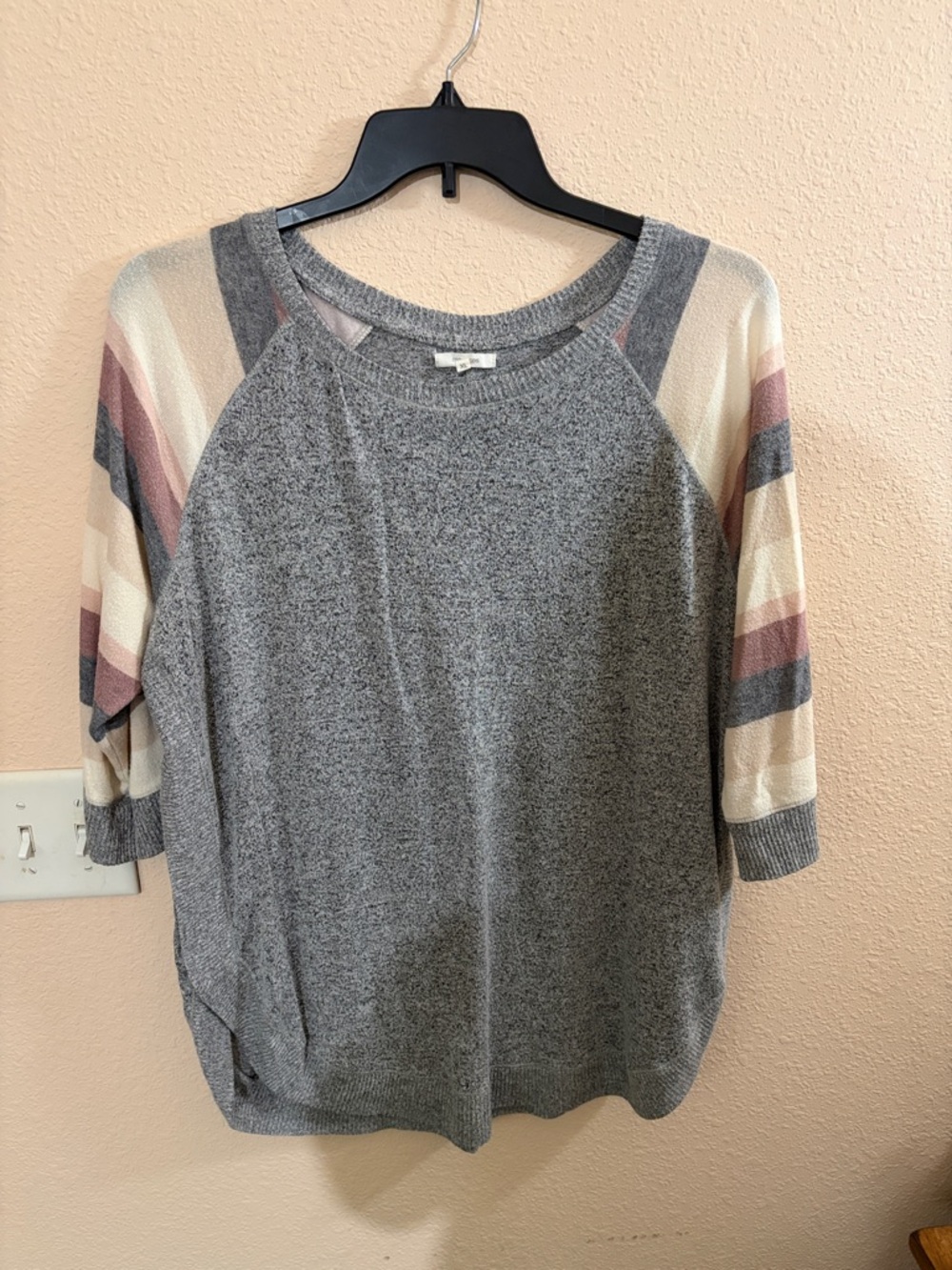 Maurice’s Gray Knit Sweater with Striped Puff Sleeves